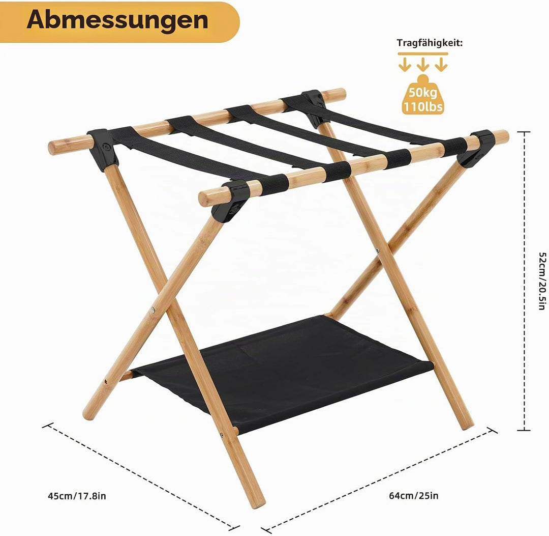 HOMCENT Kofferständer Klappbar Gross, Gepäckträger, Doppelschichtiger Gepäckablage mit 4 Gurten, Kof