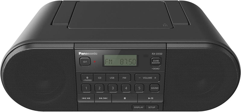 Panasonic RX-D550E-K CD Boom Box (Radio UKW, CD Player, USB, Bluetooth, Netz- und Batteriebetrieb) s