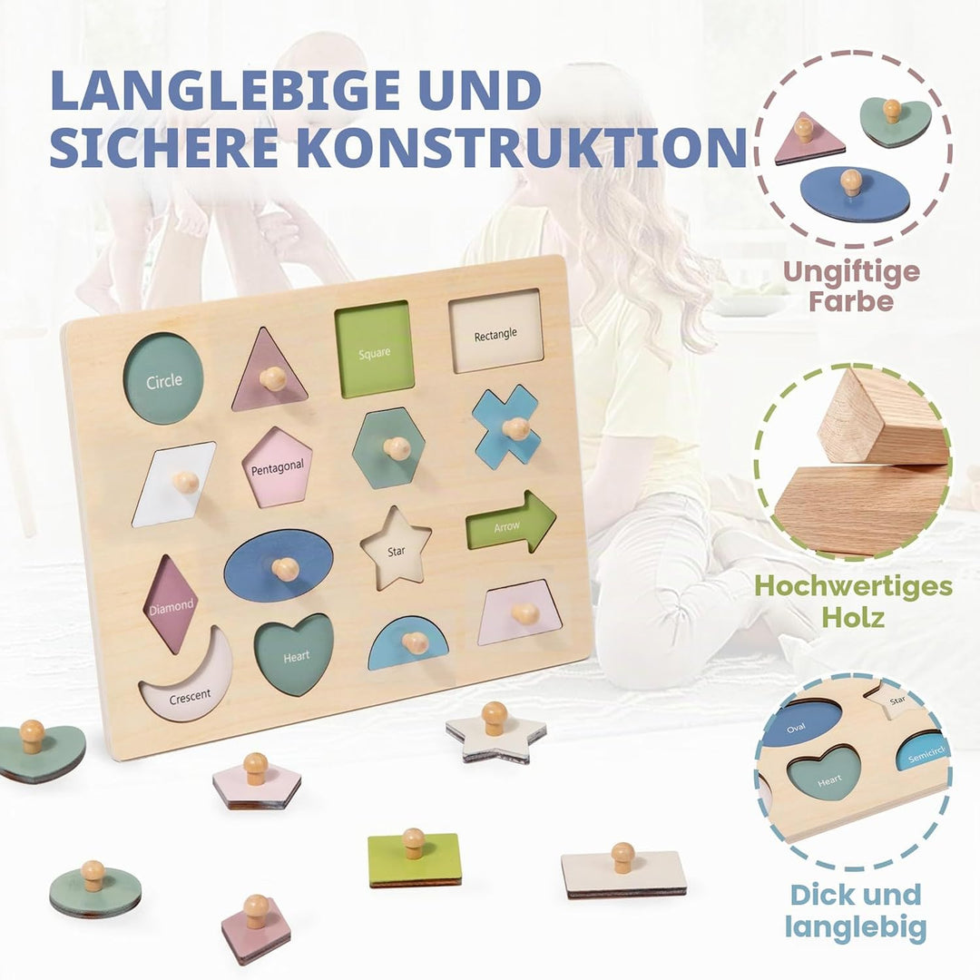 Adena Montessori Holzpuzzle für Babys 12–24 Monate,Formsortierer für Kleinkinder ab 1–3 Jahre – Farb
