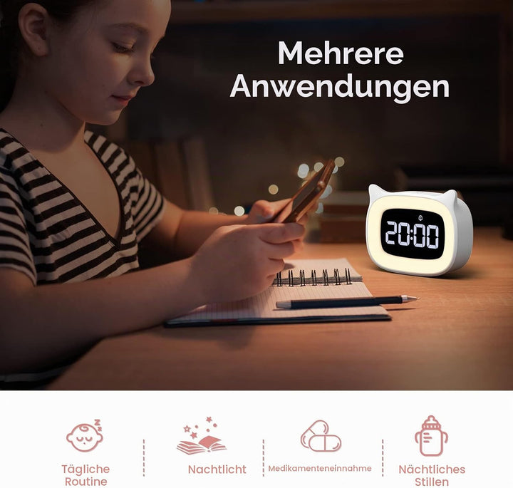 mizikuu Wecker Digital Kinder, Wecker mit Licht, Dual-Wecker, LED-Nachtlicht mädchen Wecker, Funkuhr