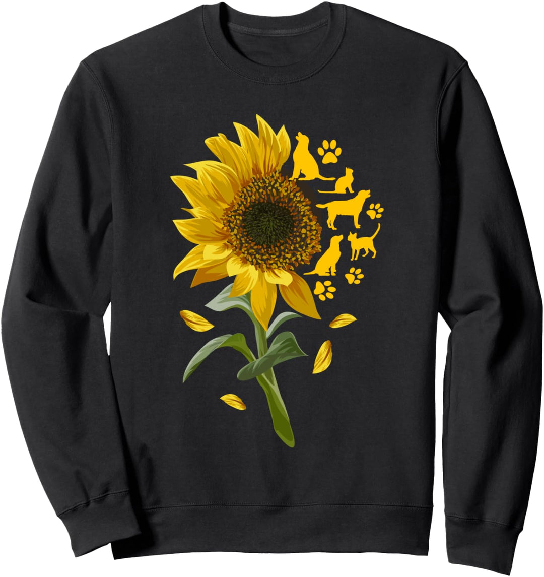 Sonnenblume mit Hund und Katze Pfote Kätzchen Welpe Sweatshirt