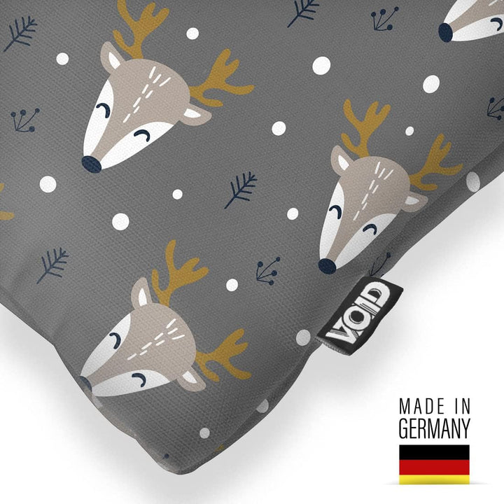 VOID Winter REH grau Kissenbezug Kissenhülle Sofakissen Kissen Deko Weihnachten Winter Weihnachtsdek