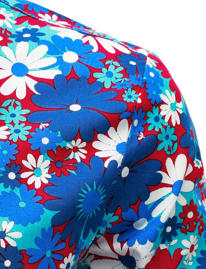 JOGAL Herren Regular Fit Floral Business Hemd Langarm Button Down Print Freizeithemd XXL Blau Rot Gä