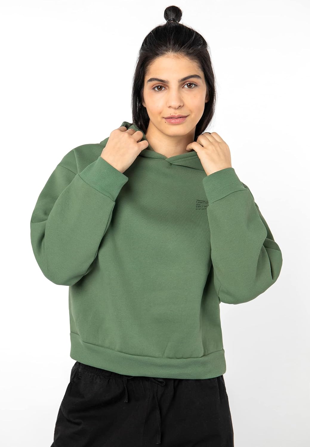 Sublevel Damen Basic Pullover Hoodie mit Mini-Print L Grün, L Grün