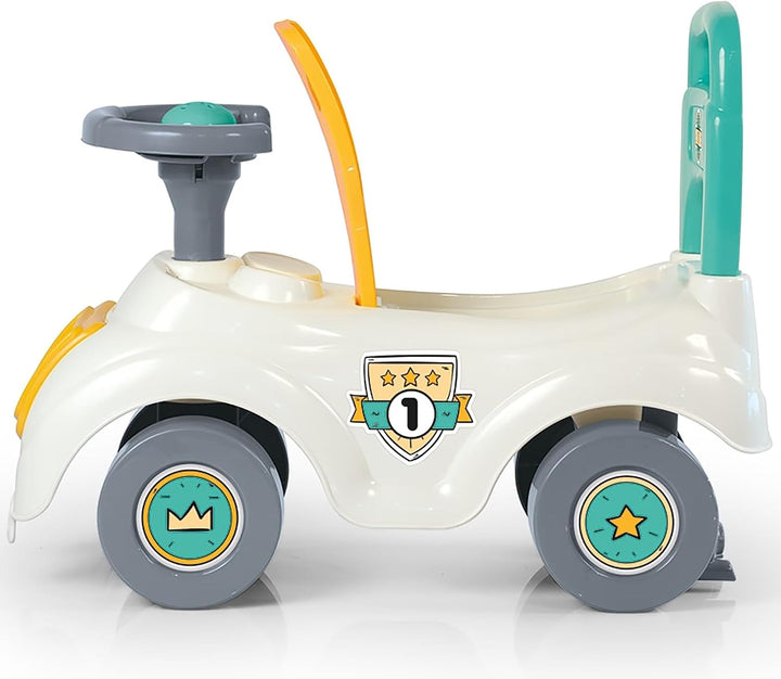DOLU Sit n' Ride Kinderspielzeug zum Schieben, Schiebespielzeug für Kinder | Aufsitzauto - Weiss, We