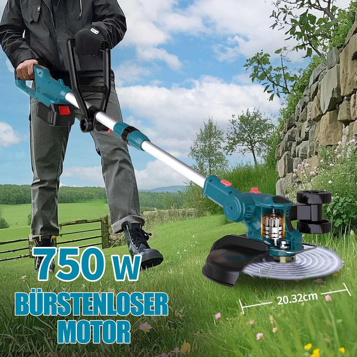 Akku Rasentrimmer für Makita Akku | 3-in-1 Rasenkantenschneider, Freischneider & Motorsense | Bürste