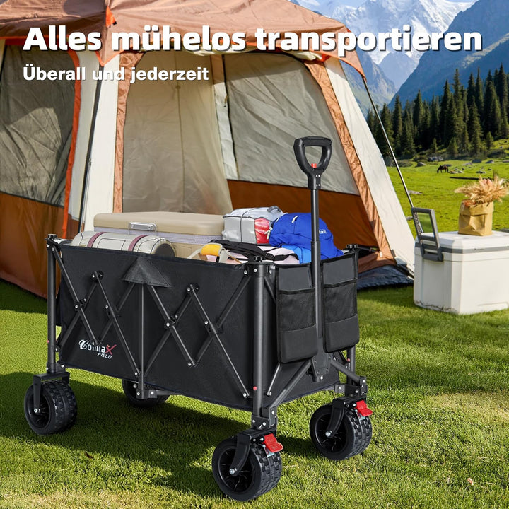 COMLAX FIELD Bollerwagen Faltbar 200L 200KG, Faltbarer Bollerwagen mit Breiten Rädern, Strandwagen K