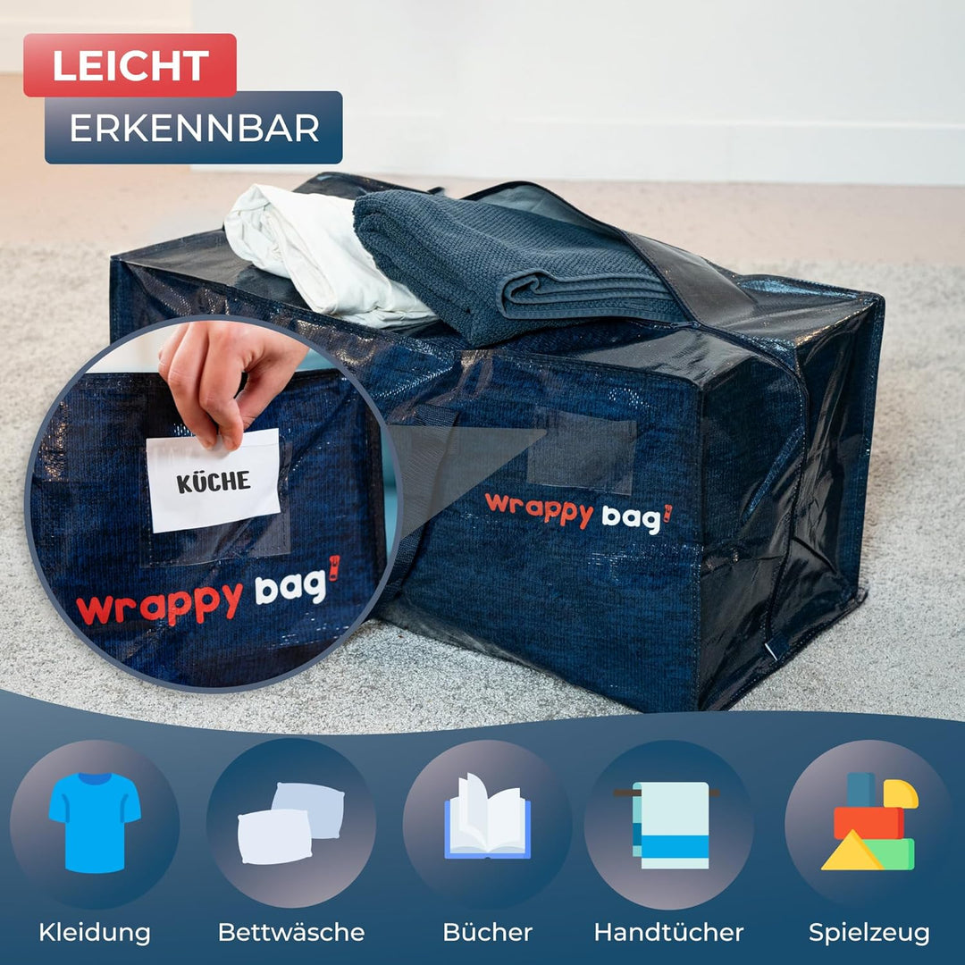 WRAPPYBAG 6er-Set Kunststoff Aufbewahrungstasche – Jumbo XXL Tasche Gross – Wasserabweisend, Stabil,
