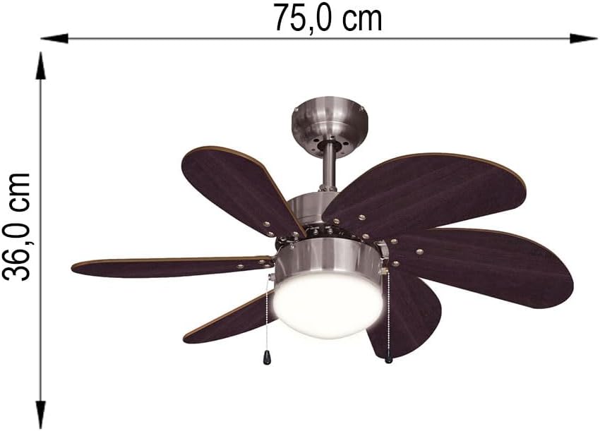 Bestron Deckenventilator mit Beleuchtung, 3 Geschwindkigkeitsstufen & grosse Flügelspannweite von Ø7
