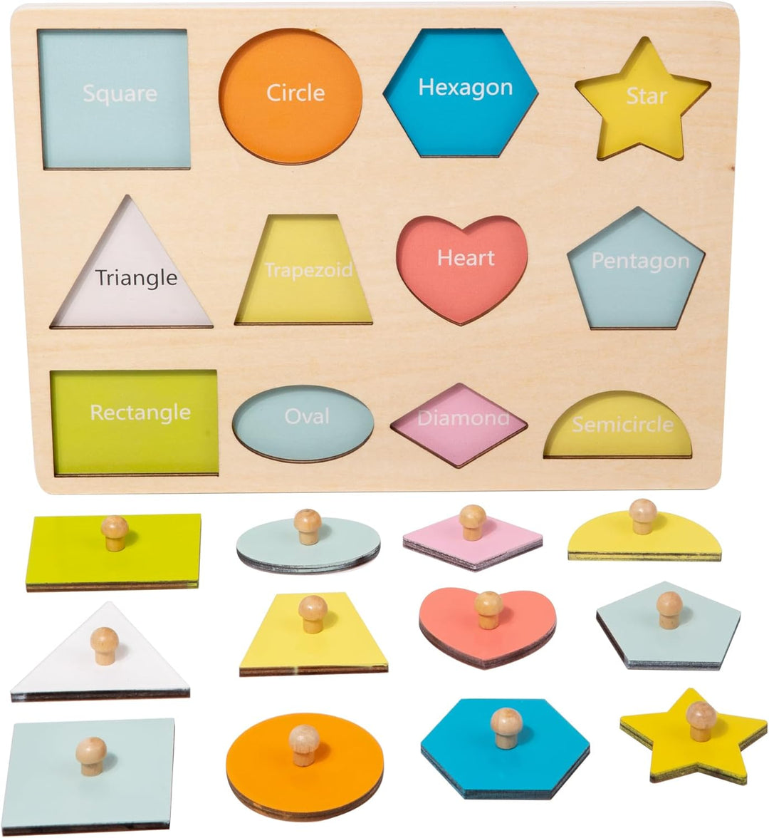 Adena Montessori Holzpuzzle für Babys 12–24 Monate,Formsortierer für Kleinkinder ab 1–3 Jahre – Farb