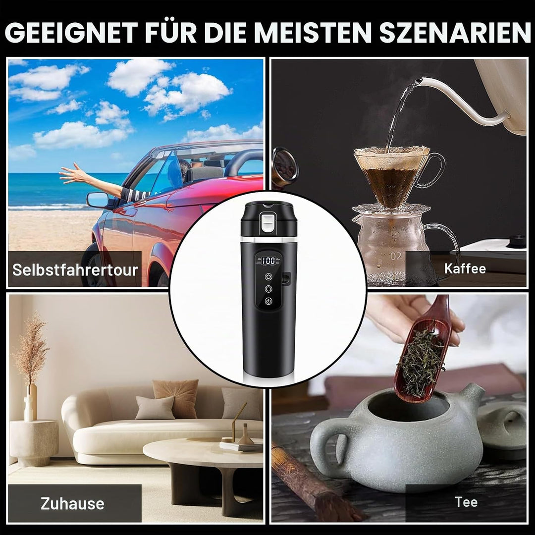 PORFOYO Wasserkocher Für Auto, 12V Auto Mini-Kaffee-Wasserkocher, 500ml, Schwarz, Bis Zu 100℃ Variab
