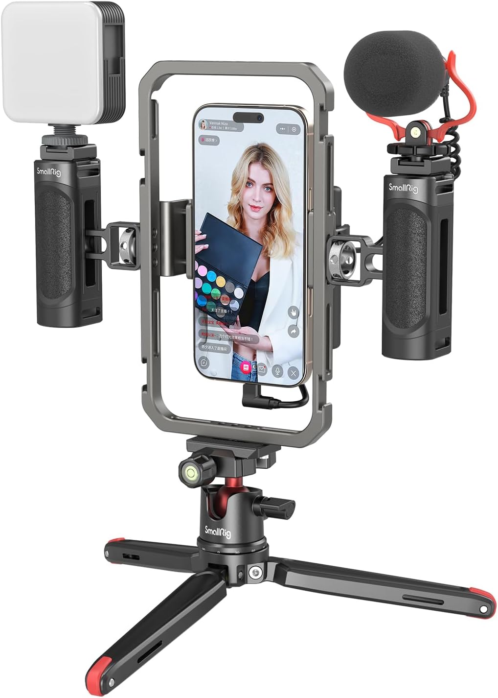 SMALLRIG Smartphone Video Rig mit Griff Videolicht Mikrofon und Aluminiumlegierung Stativ, Mobile Ph