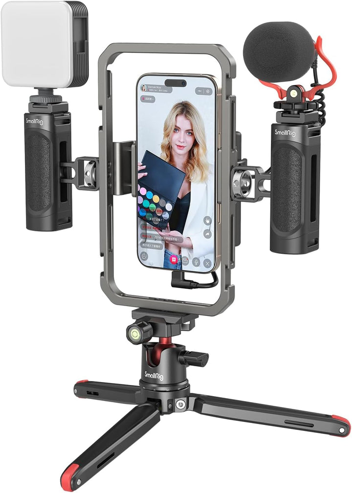 SMALLRIG Smartphone Video Rig mit Griff Videolicht Mikrofon und Aluminiumlegierung Stativ, Mobile Ph