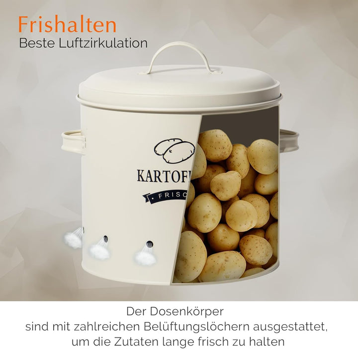 Theo&Cleo Kartoffel Vorratsdosen Set, Kartoffeltopf im Retro Design Zwiebeltopf, Grosser Vorratsbehä