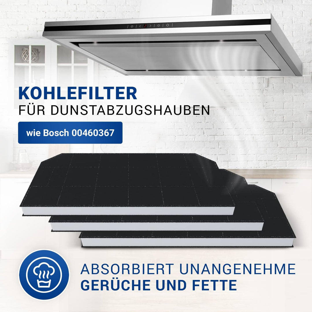 VIOKS Dunstabzug Filter Dunstabzugshaube Aktivkohle SET 3x Ersatz für Bosch Filter 00460367 / 487x23