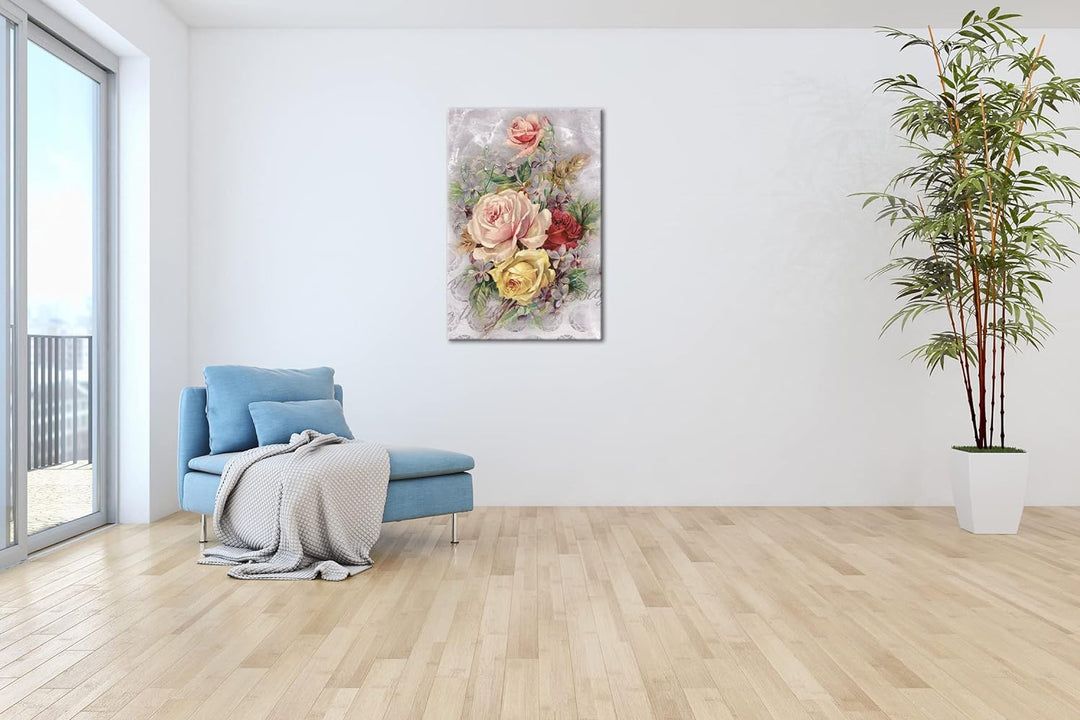 deyoli rosiger Blumenstrauss Format: 60x40 als Leinwandbild, Motiv fertig gerahmt auf Echtholzrahmen