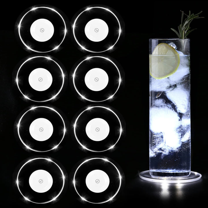 MEDOYOH 8er-Set Kühle Weiss LED Untersetzer für Getränke, ON/Off Wasserdicht Rund Untersetzer Acryl