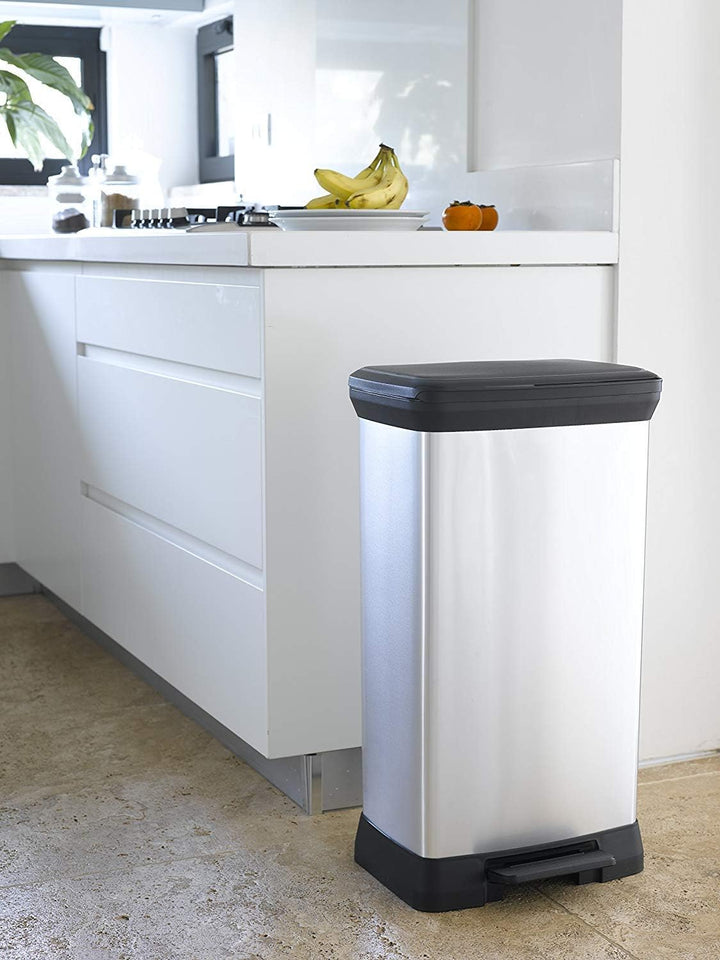 Curver Deco Bin Abfalleimer, Plastik, Silber Metallic, 39 x 29 x, Einzelbett