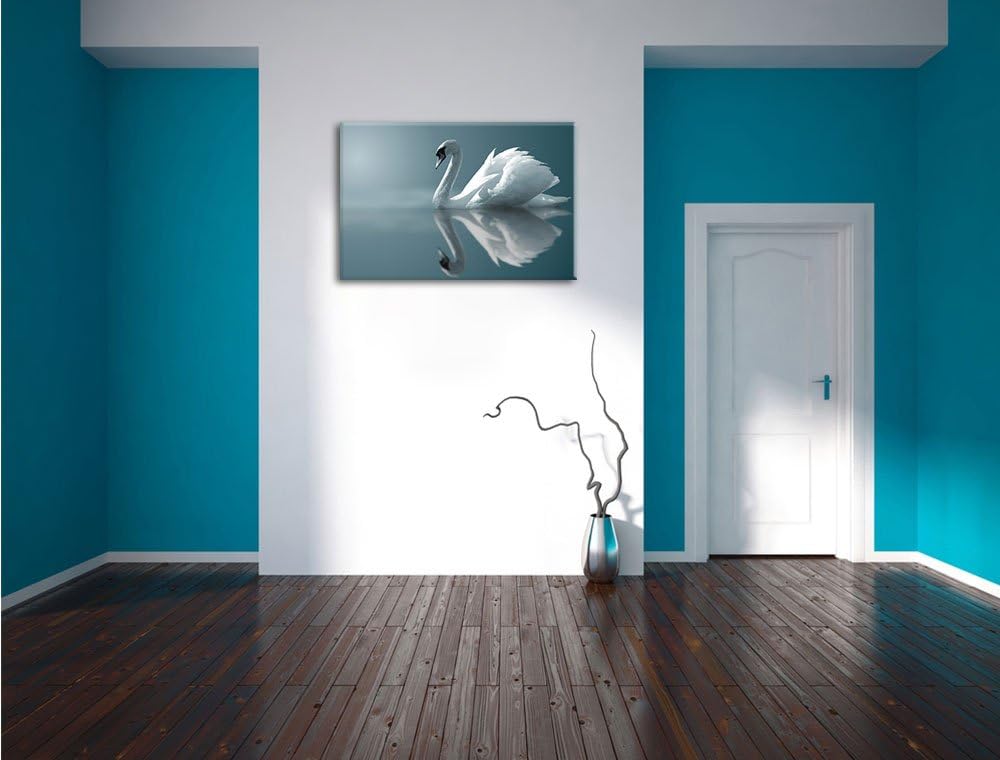Edler weisser Schwan auf See Format: 100x70 auf Leinwand, XXL riesige Bilder fertig gerahmt mit Keil