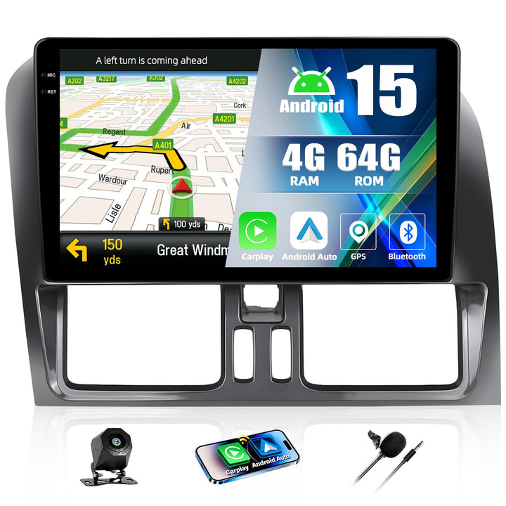 4+64G Android 15 CAMECHO Autoradio 9 Zoll für Volvo XC60 2008-2013 mit Wireless Carplay Android Auto