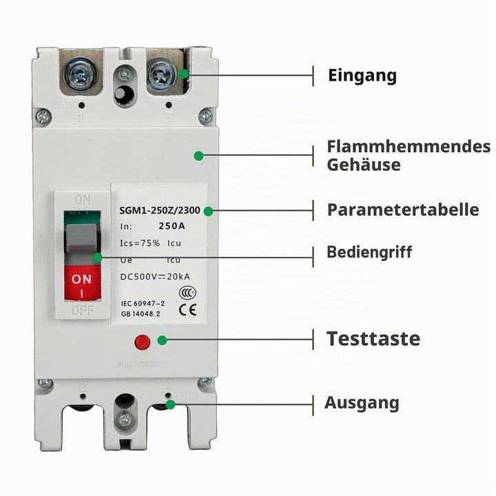 DEWIN DC-Leistungsschalter, Leistungsschalterschutz 2P MCCB Solarbatterieschutzschalter Isolatorschu