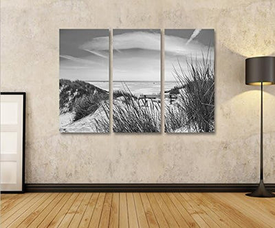 islandburner Bild Bilder auf Leinwand Nordseestrand Schwarz/Weiss Dünen 3p XXL Poster Leinwandbild W