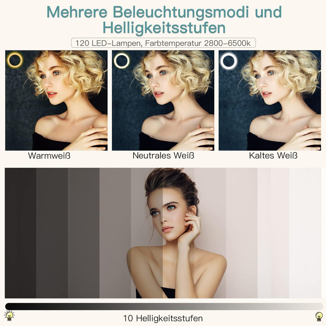 LED Ringlicht mit Stativ Handy, 10" Selfie Ringleuchte mit Fernbedienung und Doppel Handyhalter mit