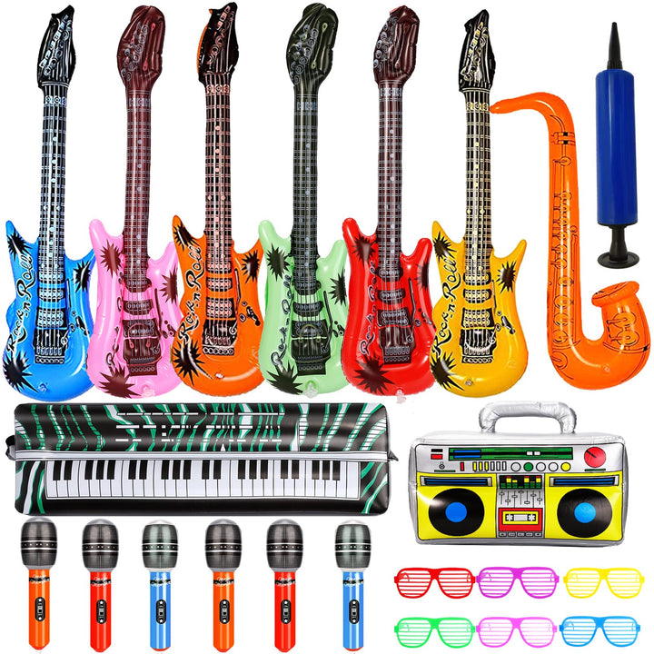smilixin 22 Stück Aufblasbare Instrumente Spielzeug Set,Buntes Aufblasbare Gitarre Aufblasbares Saxo
