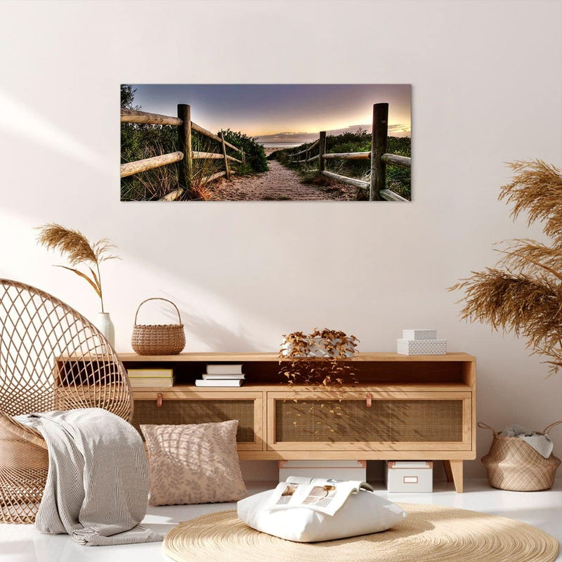 Wandbilder Dekoration Wohnzimmer Pfad Landschaft Himmel Panorama Bilder auf Leinwand 120x50cm Leinwa