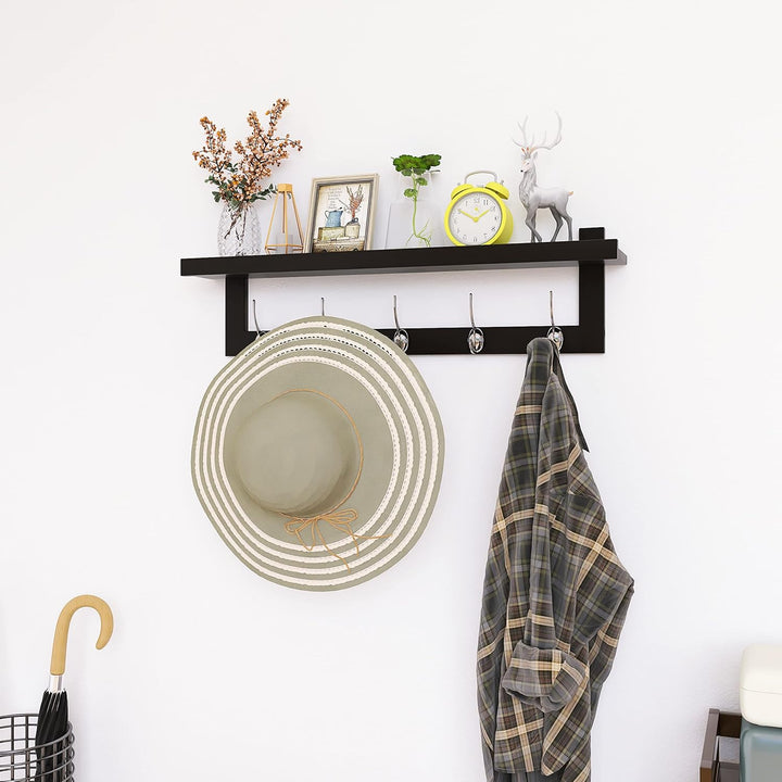 SMIBUY Kleiderhaken mit Regal Wandmontage, 74 cm Eingangsbereich Garderobe für Wand, Bambus-Hängereg