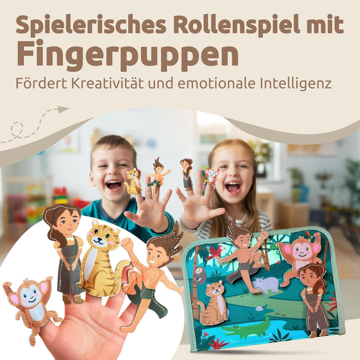 Mallie® Montessori Busy Board mit Rollenspiel-Set & Fingerpuppen [Version 2025] Lernbuch - Fördert F