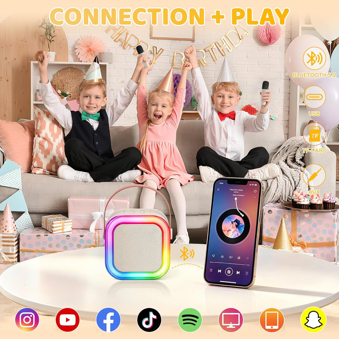 Karaoke Maschine für Kinder,Mini Karaoke Maschine mit 2 kabellosen Mikrofonen,Geburtstagsgeschenk fü