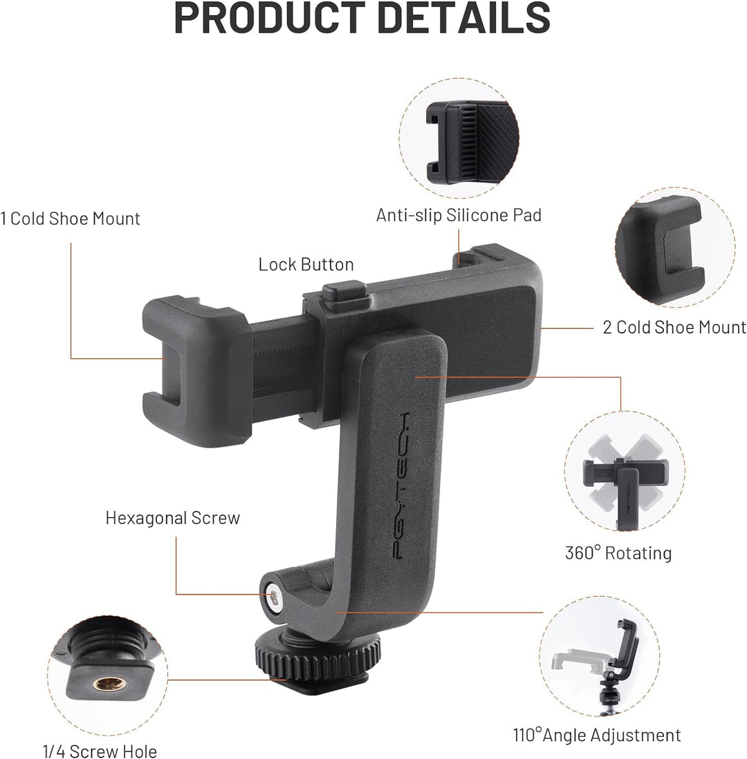 PGYTECH Cold Shoe Handyhalterung kompatibel mit iPhone/Samsung und Anderen Smartphones Phone Holder,