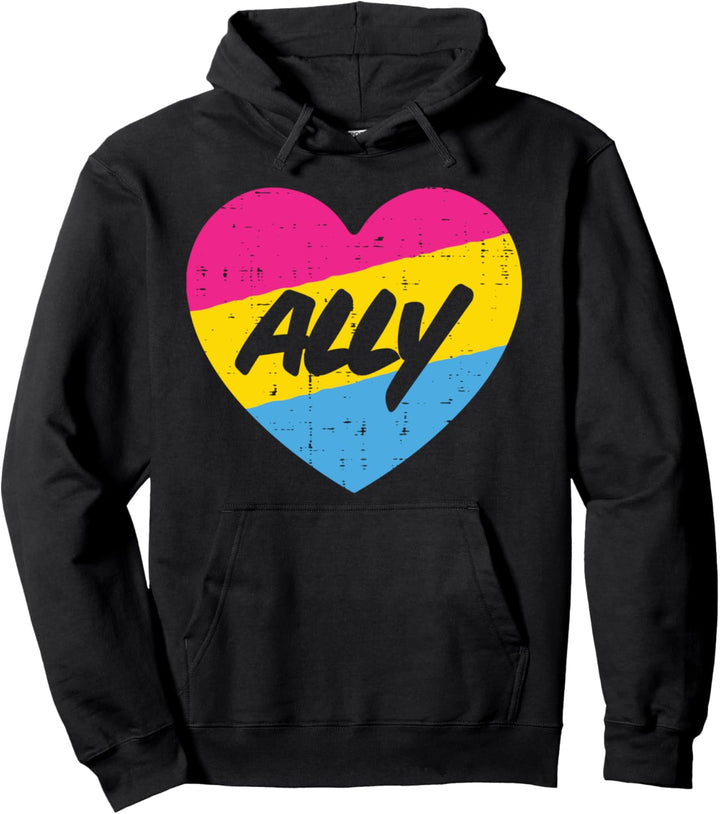 Ally Pansexual Heart Cute Pan Pride Flag LGBTQ Men Women Pullover Hoodie