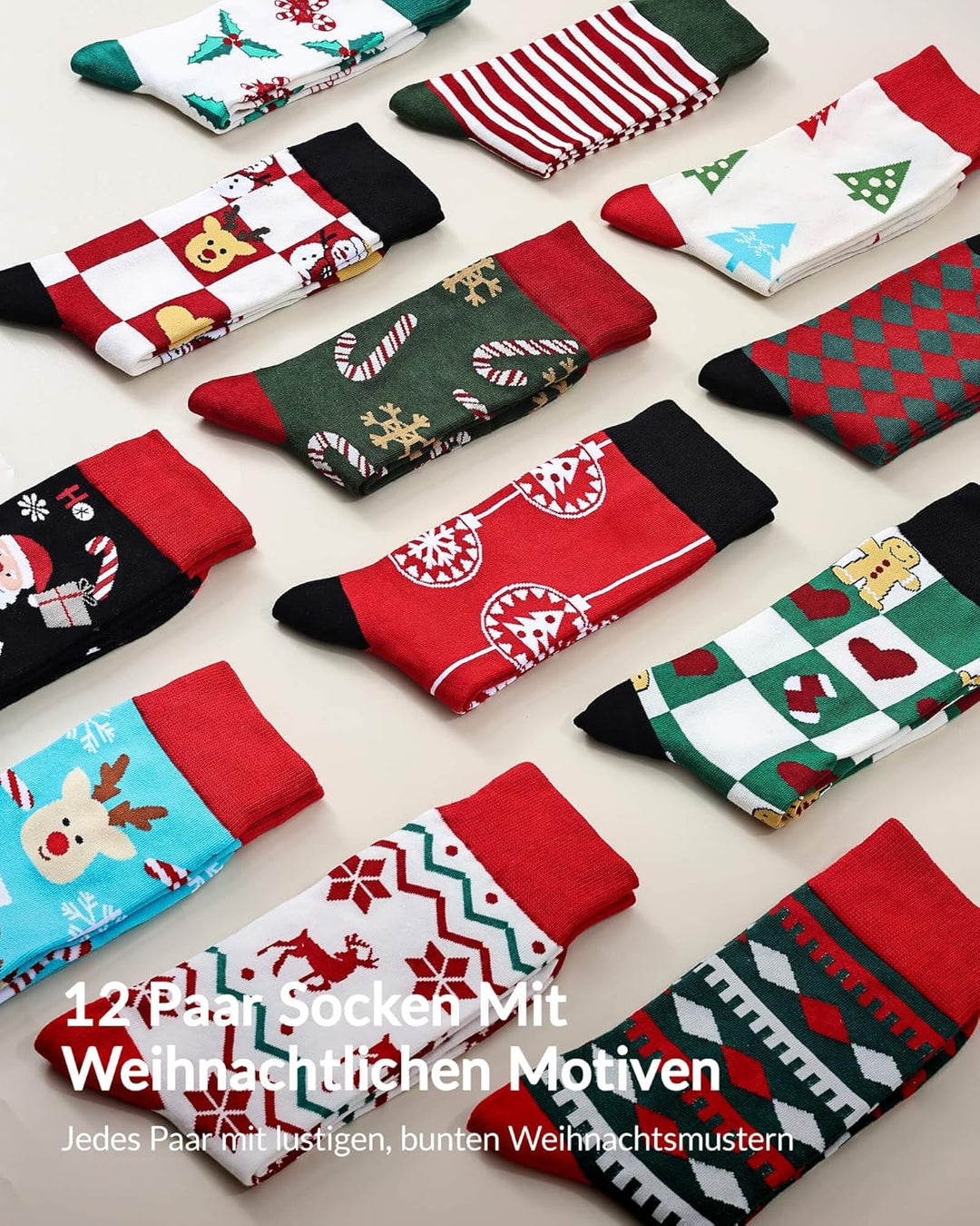 Moyel 12 Paar Adventskalender Socken Herren 43-46 Lustige Adventskalender 2025 Männer Advent Calenda
