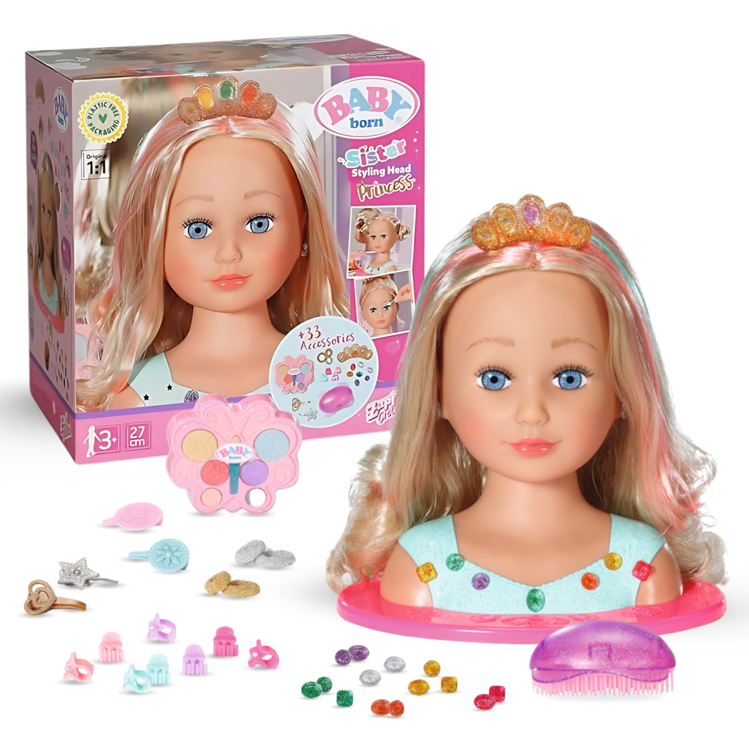 BABY Born Stylingkopf Prinzessin, Puppenschminkkopf für Kinder mit Langen blonden Haaren inkl. Schmi