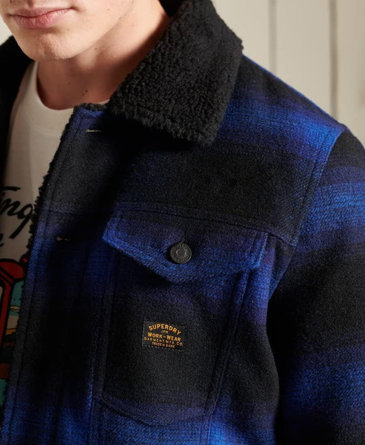 Superdry Herren Highwayman Wool Sherpa Trucker Denim Jacket XL Blue Falls Ombre, XL Wasserfallblau F