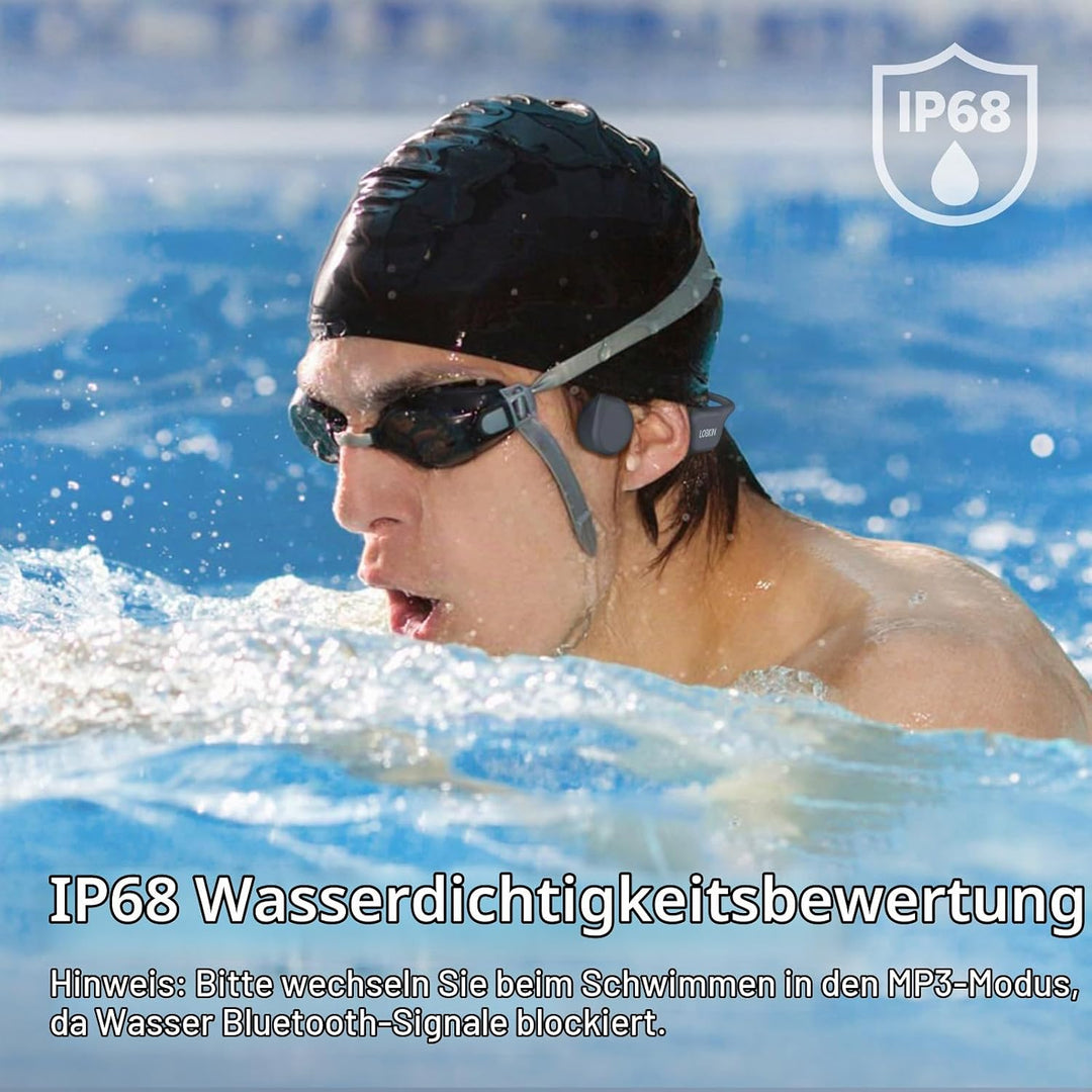 LOBKIN Knochenschall Kopfhörer Schwimmen,IP68 Wasserdicht Bluetooth 5.4 Open Ear Knochenschall Kopfh