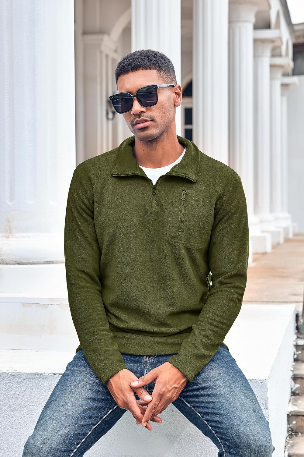 Beotyshow Herren Quarter Zip Fleece Pullover Langarm Sweatshirt Outdoor Taktisch Weich Warm Polar Fl