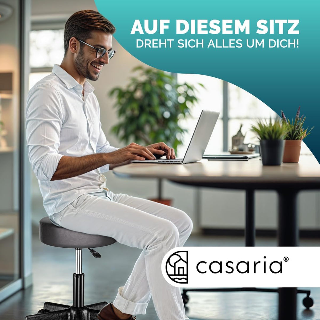 Casaria® Rollhocker Höhenverstellbar 2er Set 10cm Polsterung 46-60cm Höhe 360° Drehbar Ø35cm Rund Ro