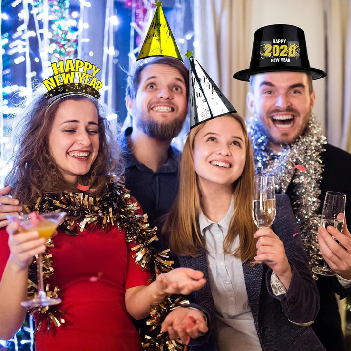 Bdecoll Stück Glitzer Silvester Deko 2025 Set,Happy New Year Haarreif Kopfschmuck Partyhüte Accessor