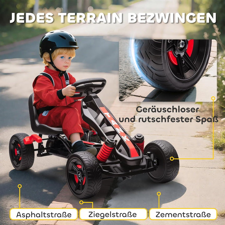 AIYAPLAY Gokart Tretauto mit Handbremse, Automatisches Kupplungssystem, Vor- und Rückwärtsgang, Tret