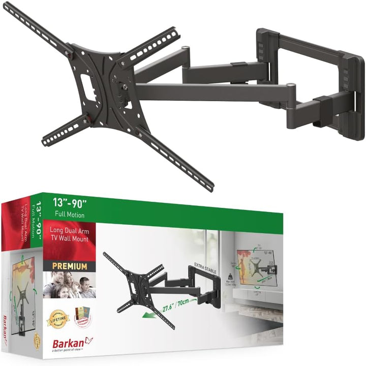 Barkan Long TV Wandhalterung, 13 - 90 Zoll Doppelarm, Schwenkbar / Vollbewegung flach & curved Ferns