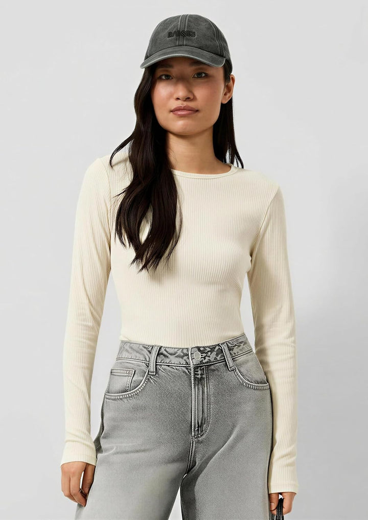 QS Geripptes Longsleeve M 0200_creme, M 0200_creme