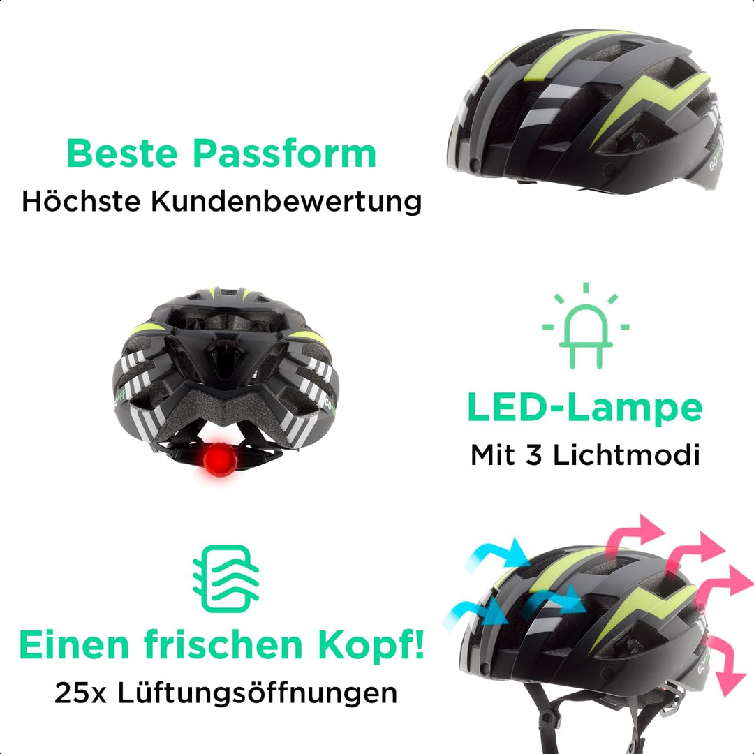 GOOFF Blitz Fahrradhelm – Leichter Fahrradhelm für Damen und Herren mit 2 magnetische Visieren und L