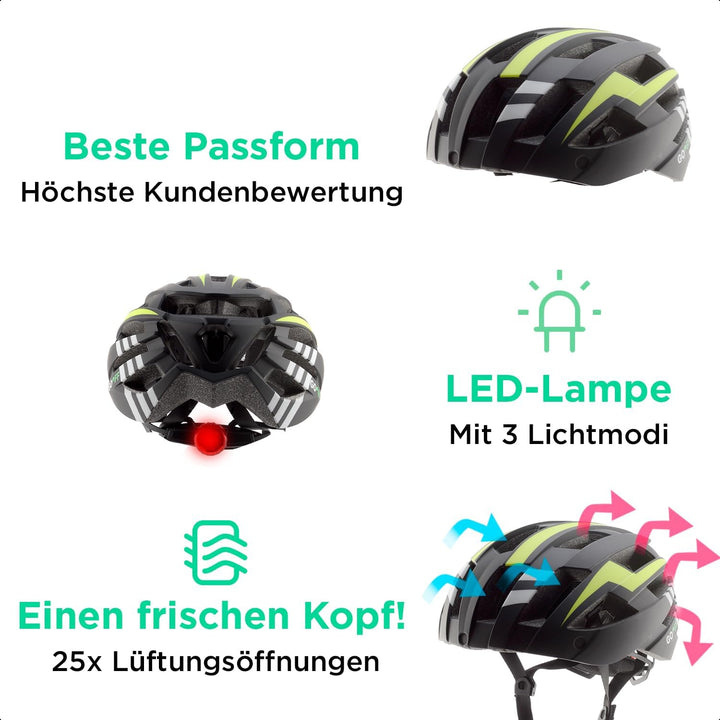 GOOFF Blitz Fahrradhelm – Leichter Fahrradhelm für Damen und Herren mit 2 magnetische Visieren und L