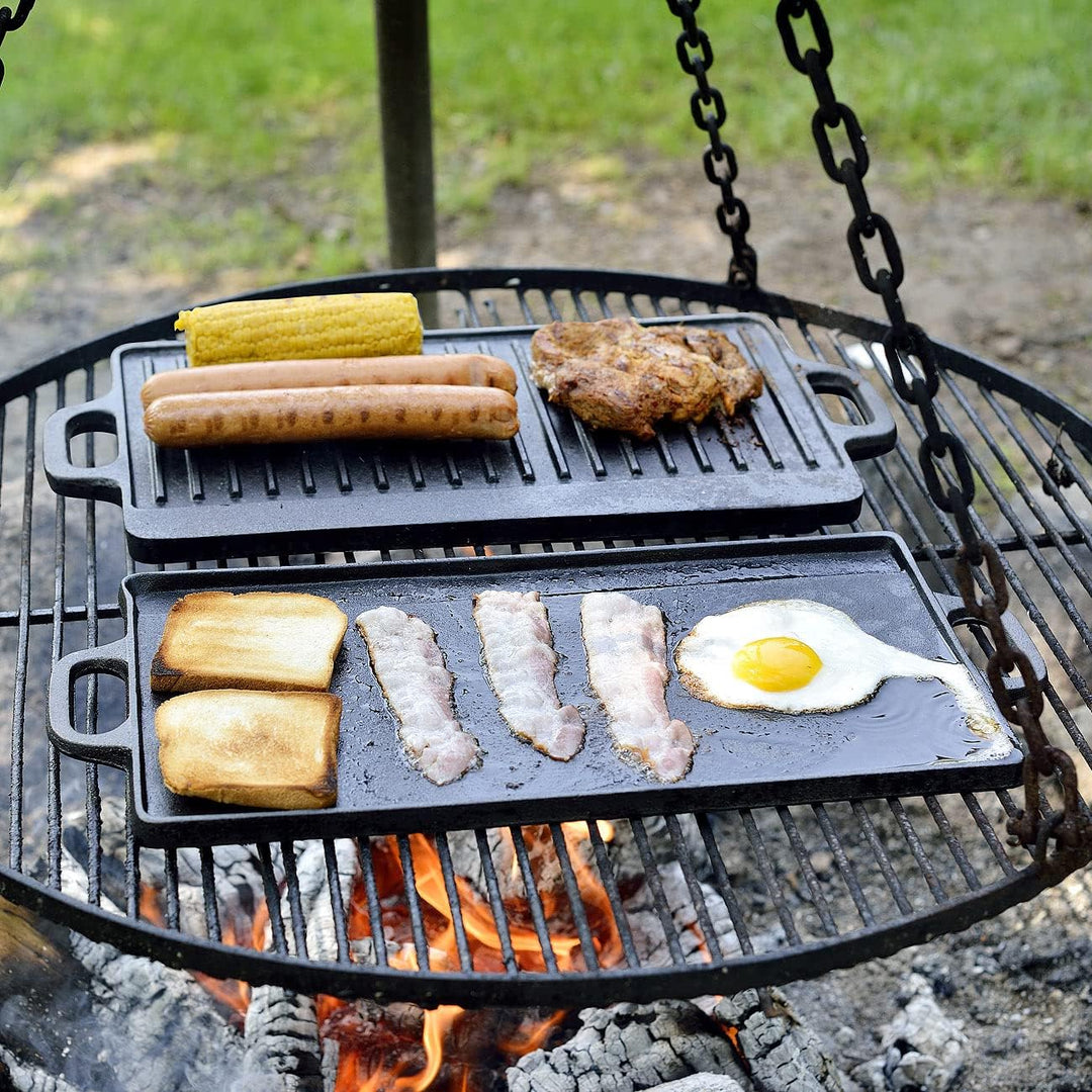 Rosenstein &amp; Söhne Grillzubehör: Gusseiserne Wende-Grillplatte, 34 x 21 cm, 2er-Set (Grillplatten Gr