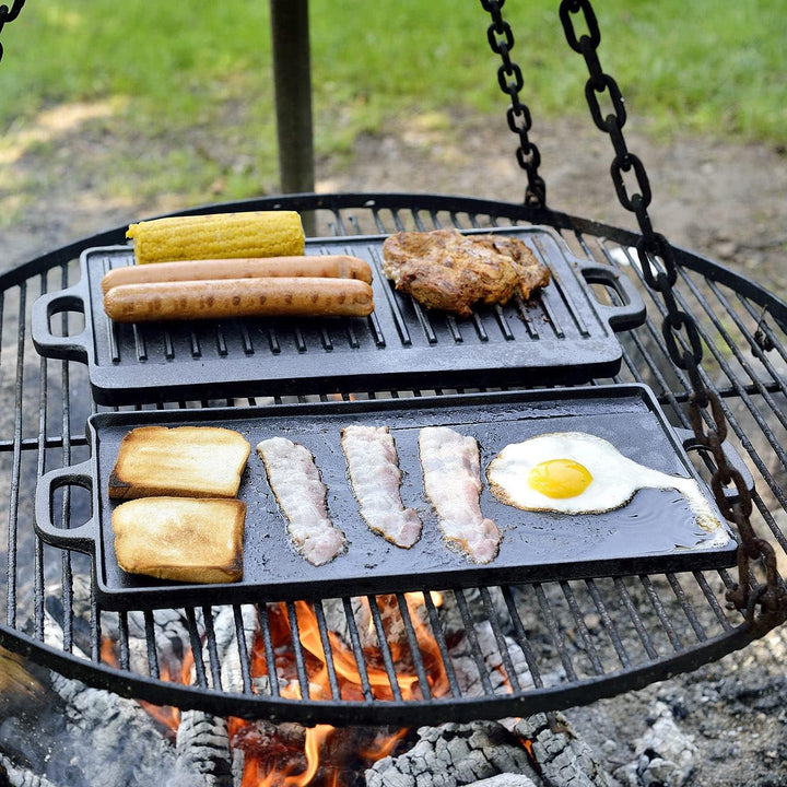 Rosenstein &amp; Söhne Grillzubehör: Gusseiserne Wende-Grillplatte, 34 x 21 cm, 2er-Set (Grillplatten Gr