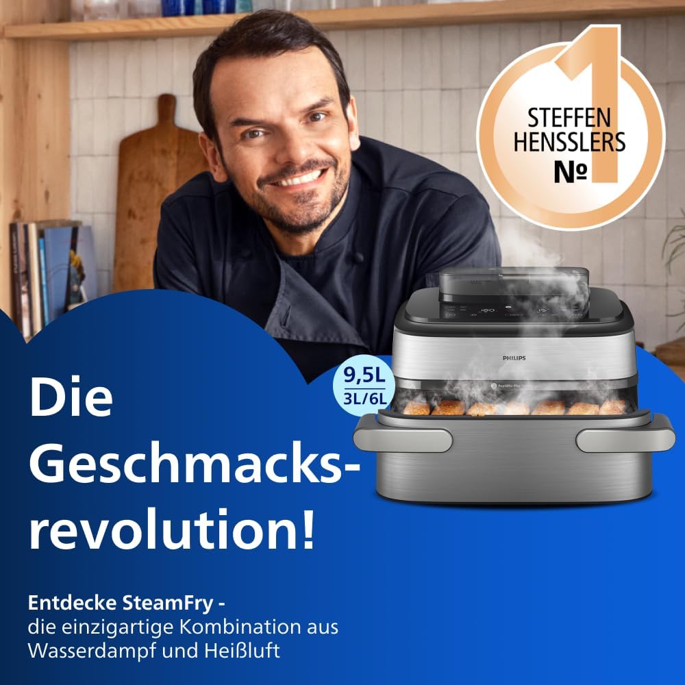 Philips Steam Airfryer 5000 Series Megabasket - Heissluftfritteuse mit Dampf-Funktion - Steam, Airfr