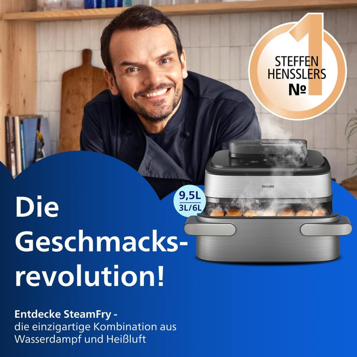 Philips Steam Airfryer 5000 Series Megabasket - Heissluftfritteuse mit Dampf-Funktion - Steam, Airfr